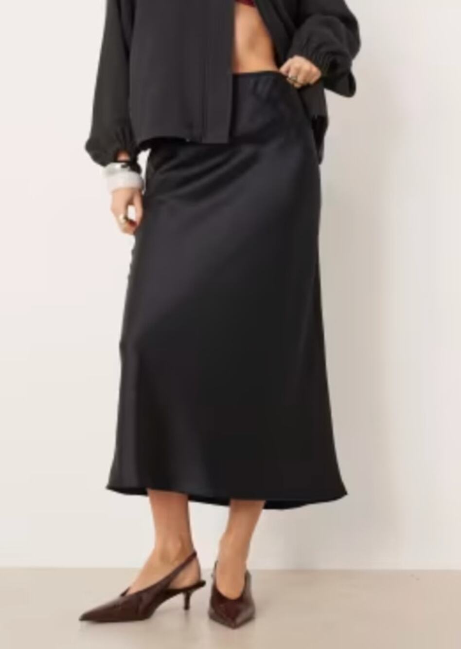 NWT Black Satin Midi Mango Minimalist 90's XXS
